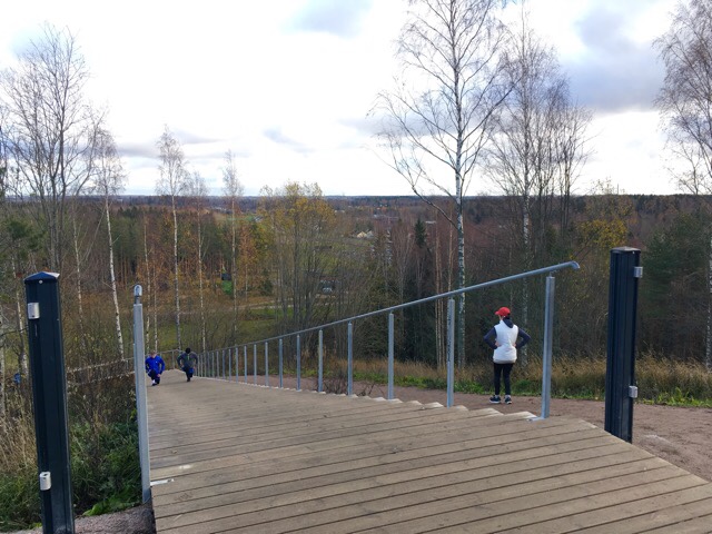 Kuva, jossa juoksijat harjoittelevat portaissa.