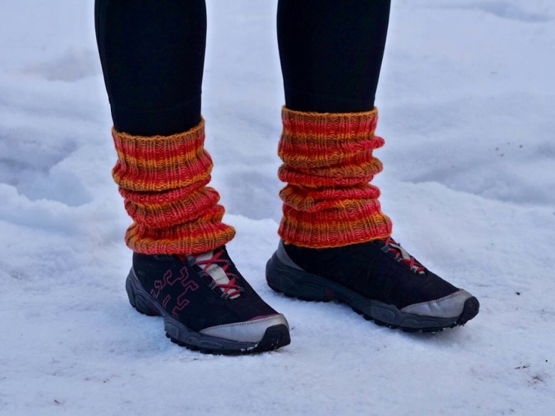 A picture where are orange legwarmers.