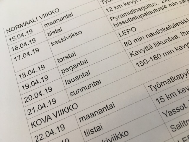 Kuva, jossa ote harjoitushjelmasta.