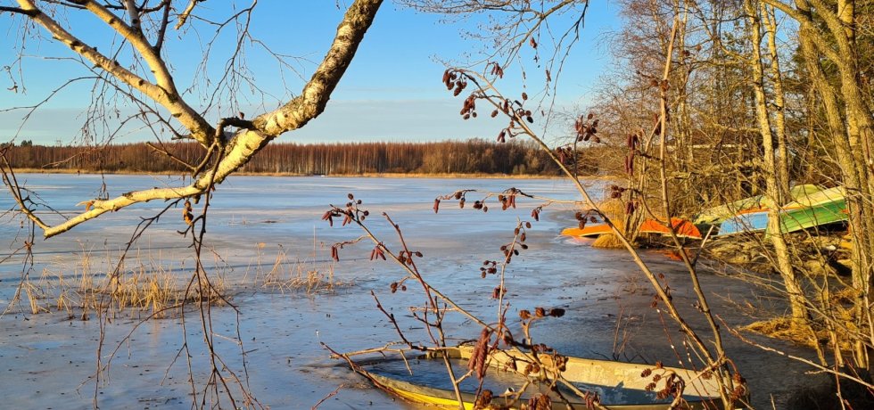 aurinkoinen talvipaiva espoon pitkjarven rannassa